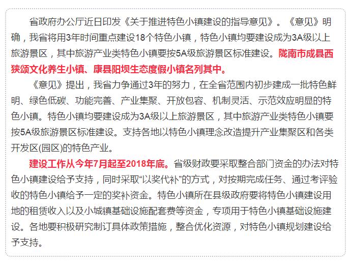 甘肅計(jì)劃3年建18個(gè)特色小鎮(zhèn)，看看隴南有幾個(gè)~